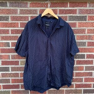Kenneth Cole Reaction Navy Blue and Light Dotted Collared Short Sleeve Shirt